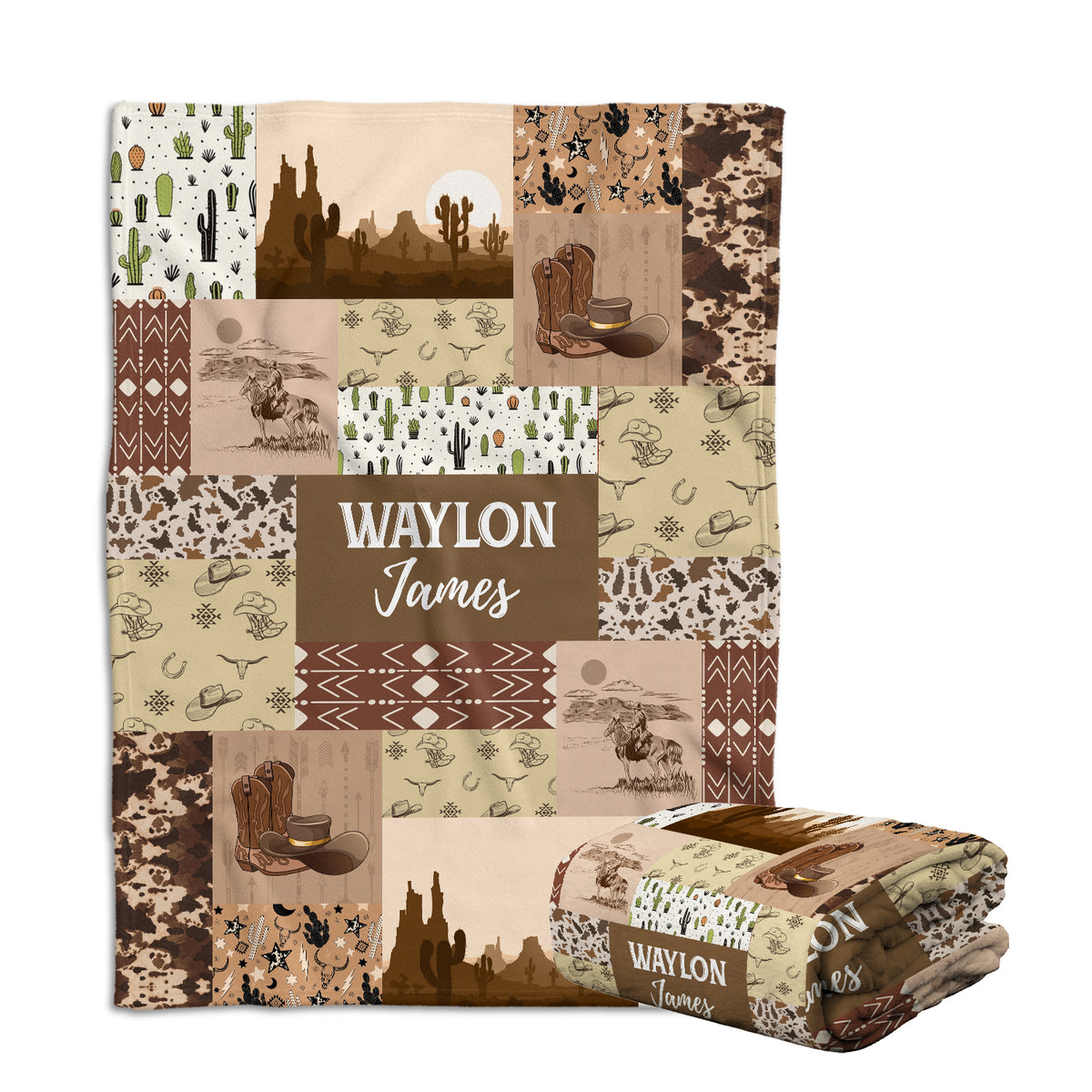 Western Baby Blankets - Personalized Skull Cactus Designs for Boys & Girls, Custom Names, Fleece Material, Infant to Toddler Sizes