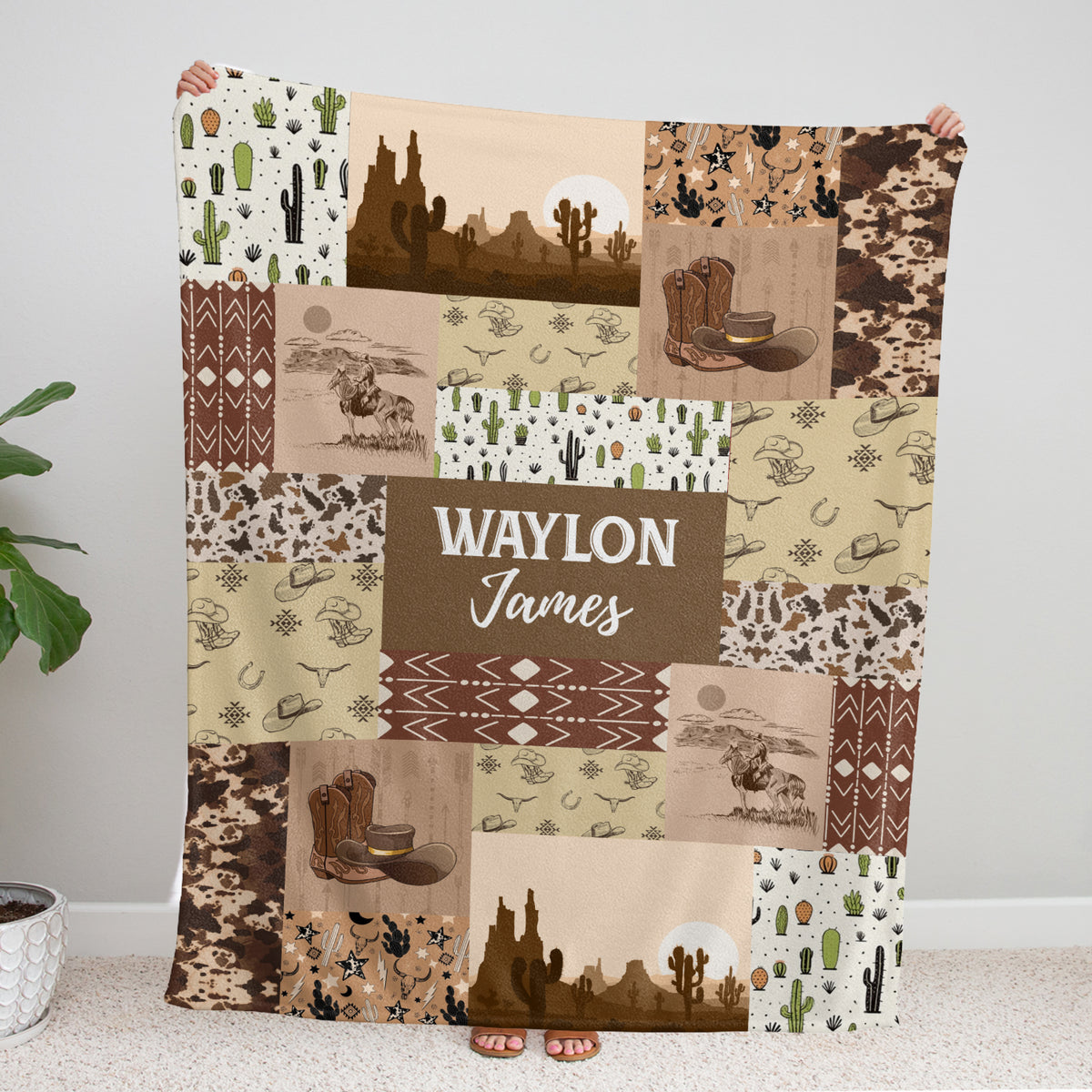 Western Baby Blankets - Personalized Skull Cactus Designs for Boys & Girls, Custom Names, Fleece Material, Infant to Toddler Sizes