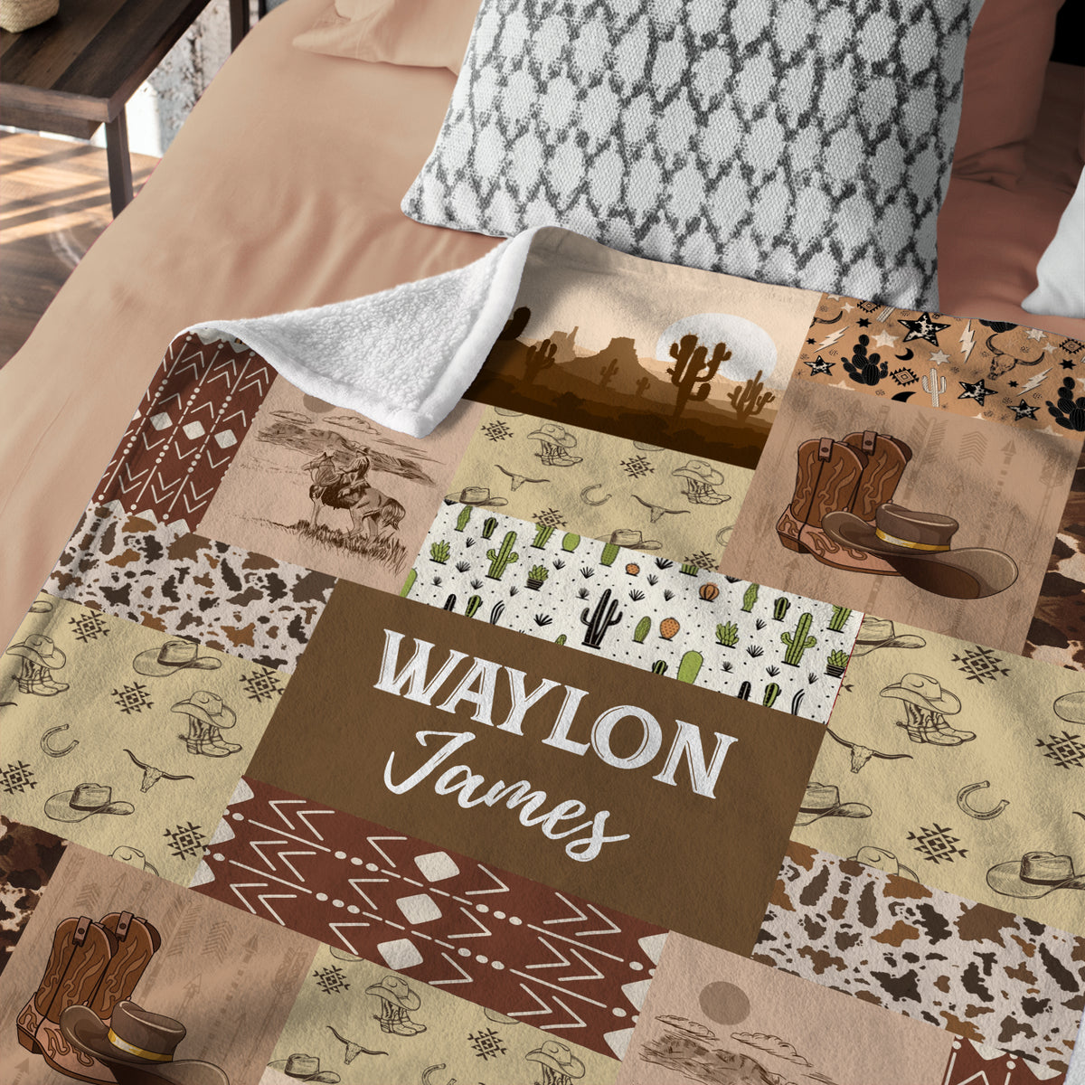 Western Baby Blankets - Personalized Skull Cactus Designs for Boys & Girls, Custom Names, Fleece Material, Infant to Toddler Sizes