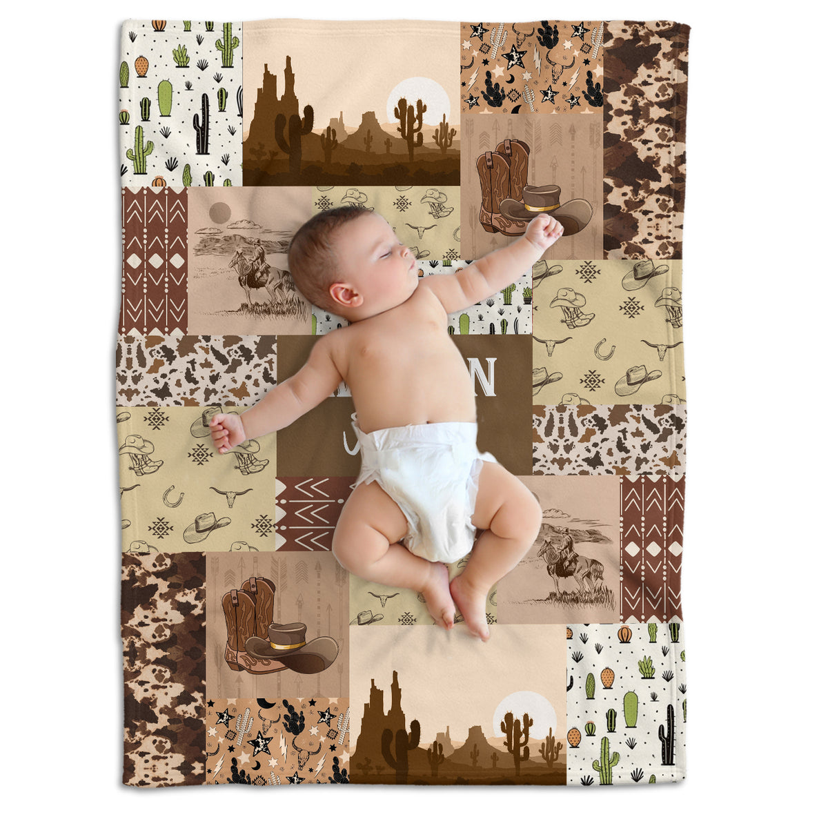 Western Baby Blankets - Personalized Skull Cactus Designs for Boys & Girls, Custom Names, Fleece Material, Infant to Toddler Sizes
