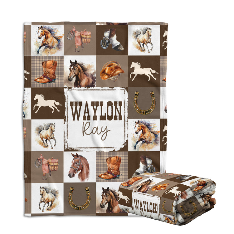 Western Baby Blankets for Boy Girl, Cowboy Baby Blankets, Personalized Baby Blankets with Name, Swaddle Baby Blanket