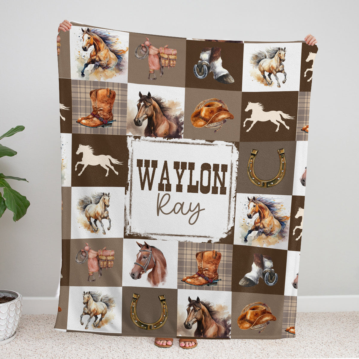 Western Baby Blankets for Boy Girl, Cowboy Baby Blankets, Personalized Baby Blankets with Name, Swaddle Baby Blanket