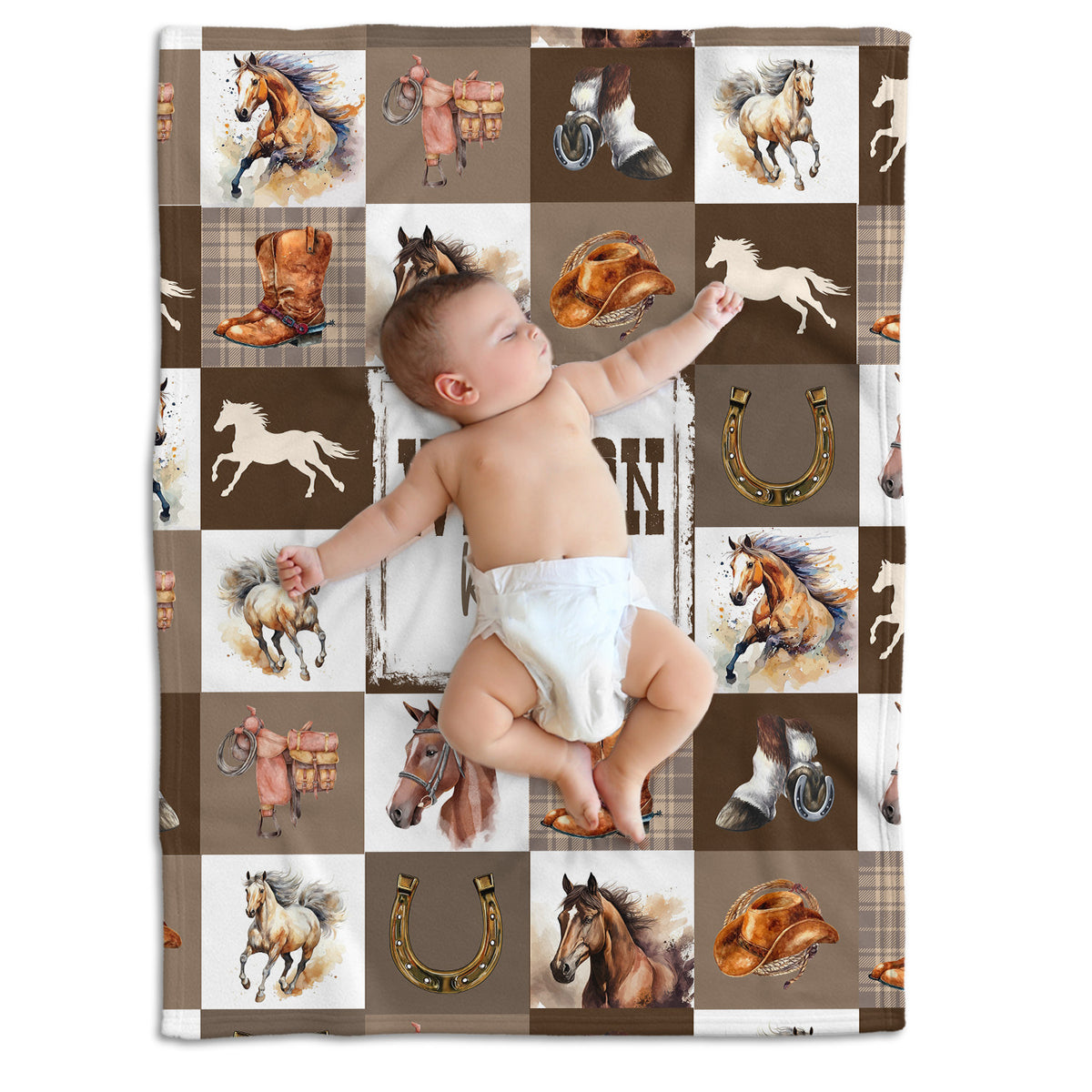 Western Baby Blankets for Boy Girl, Cowboy Baby Blankets, Personalized Baby Blankets with Name, Swaddle Baby Blanket
