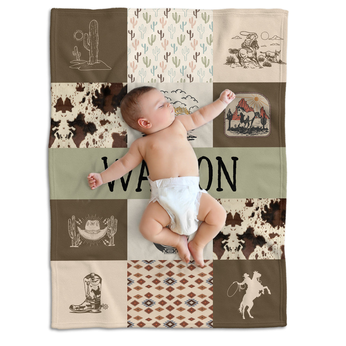 Western Baby Blankets for Boy Girl, Personalized Baby Blankets with Name, Custom Name Baby Blanket, Swaddle Baby Blanket