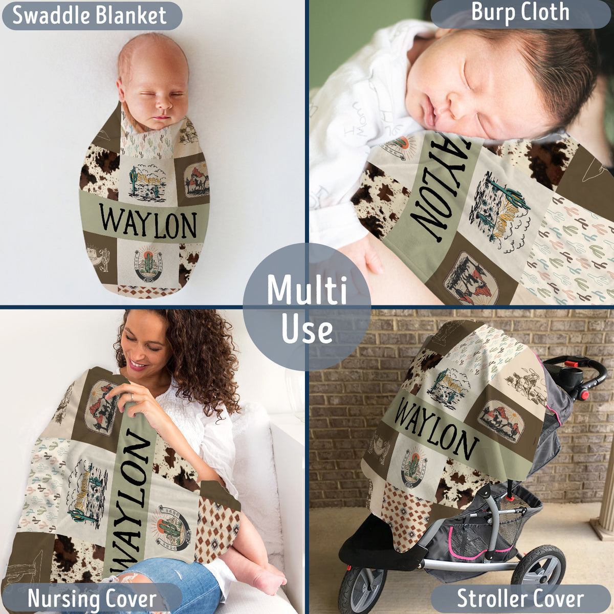 Western Baby Blankets for Boy Girl, Personalized Baby Blankets with Name, Custom Name Baby Blanket, Swaddle Baby Blanket