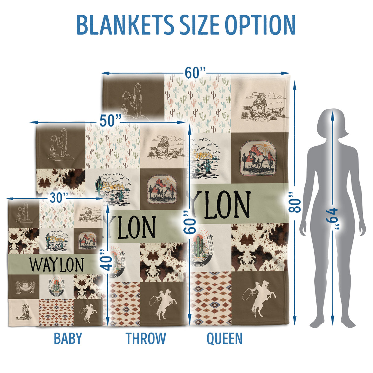 Western Baby Blankets for Boy Girl, Personalized Baby Blankets with Name, Custom Name Baby Blanket, Swaddle Baby Blanket