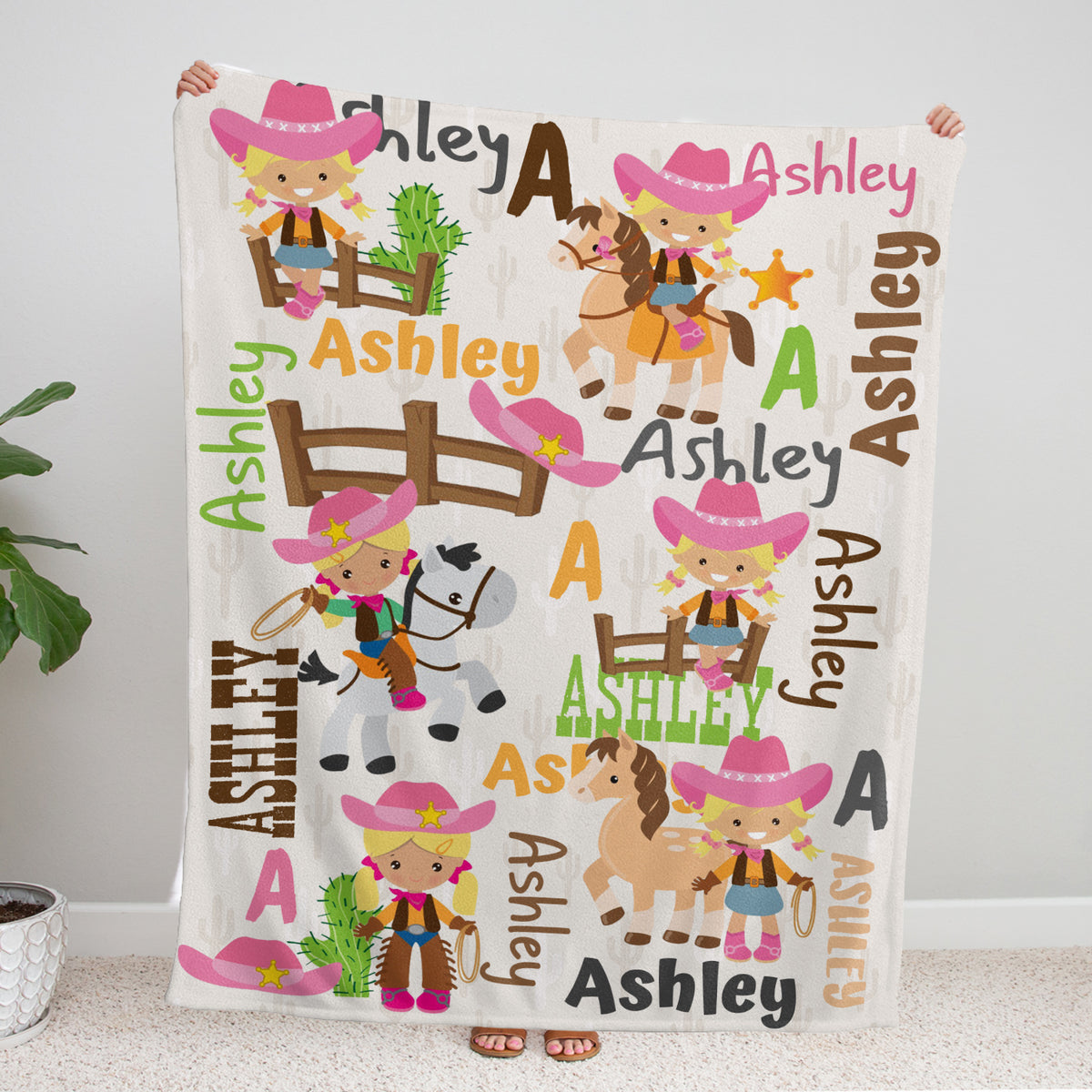 Western Baby Blankets for Girls - Personalized Pink Fleece Blankets for Newborn Infant Daughter