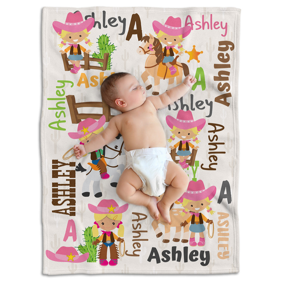 Western Baby Blankets for Girls - Personalized Pink Fleece Blankets for Newborn Infant Daughter