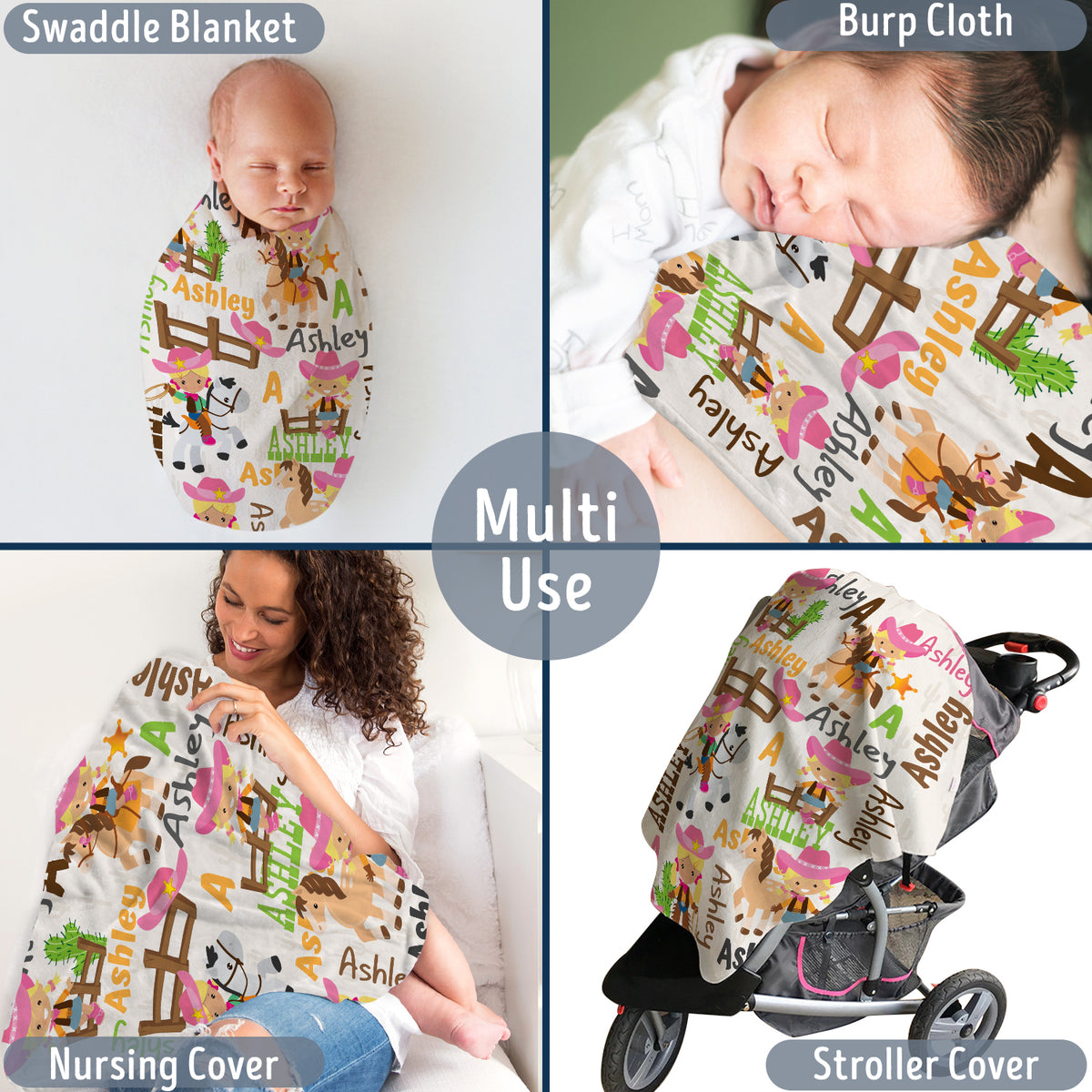 Western Baby Blankets for Girls - Personalized Pink Fleece Blankets for Newborn Infant Daughter