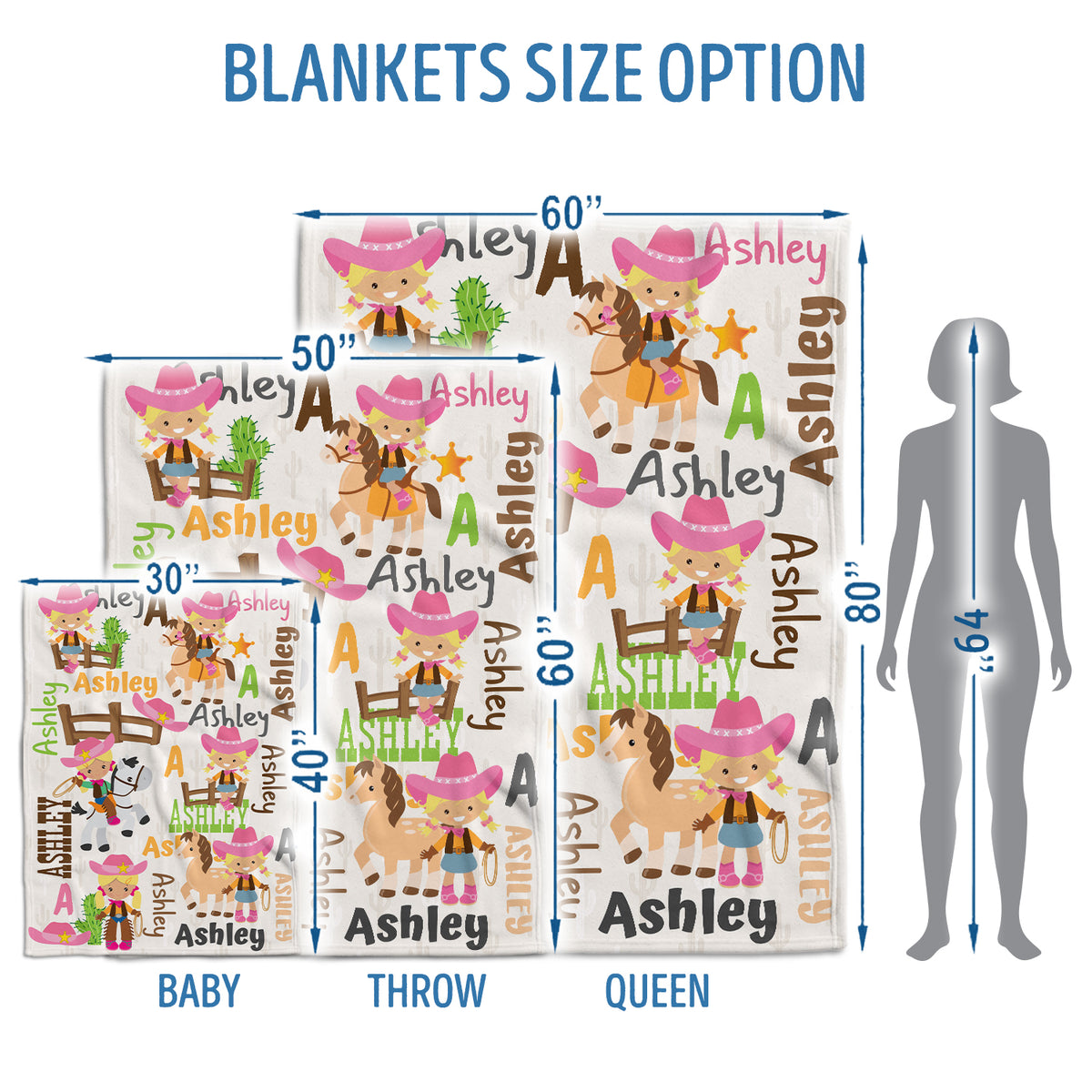 Western Baby Blankets for Girls - Personalized Pink Fleece Blankets for Newborn Infant Daughter