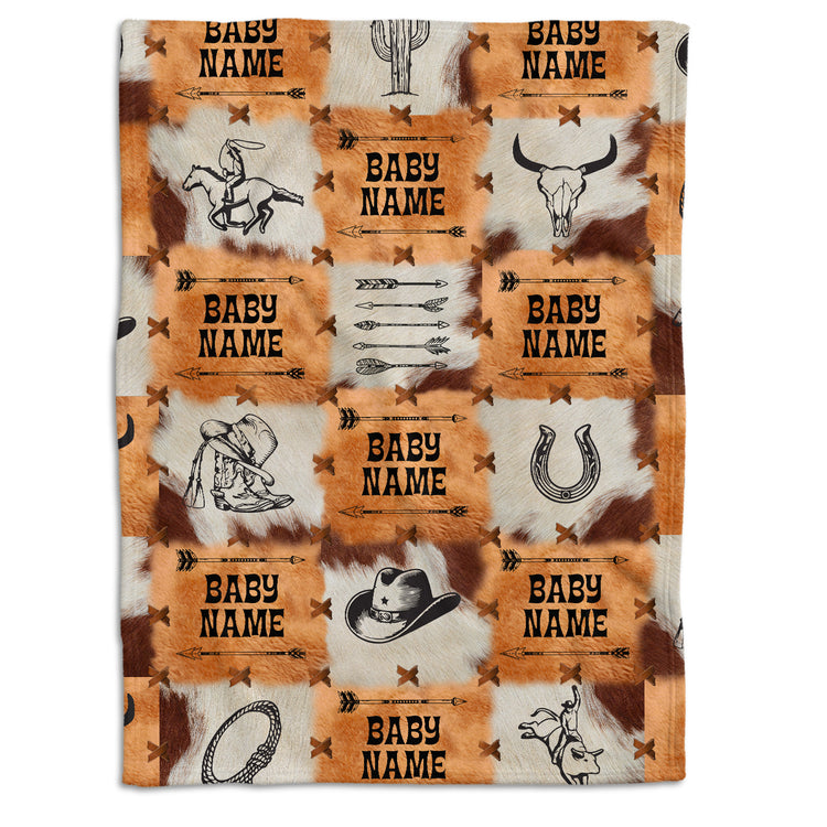 Western Baby Stuff, Personalized Baby Blankets for Boys, Fleece Blanket for Girl, Custom Name Baby Blanket, for Family Friends