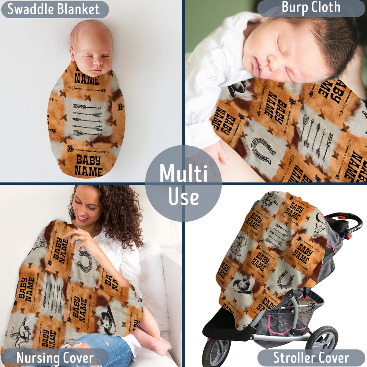 Western Baby Stuff, Personalized Baby Blankets for Boys, Fleece Blanket for Girl, Custom Name Baby Blanket, for Family Friends