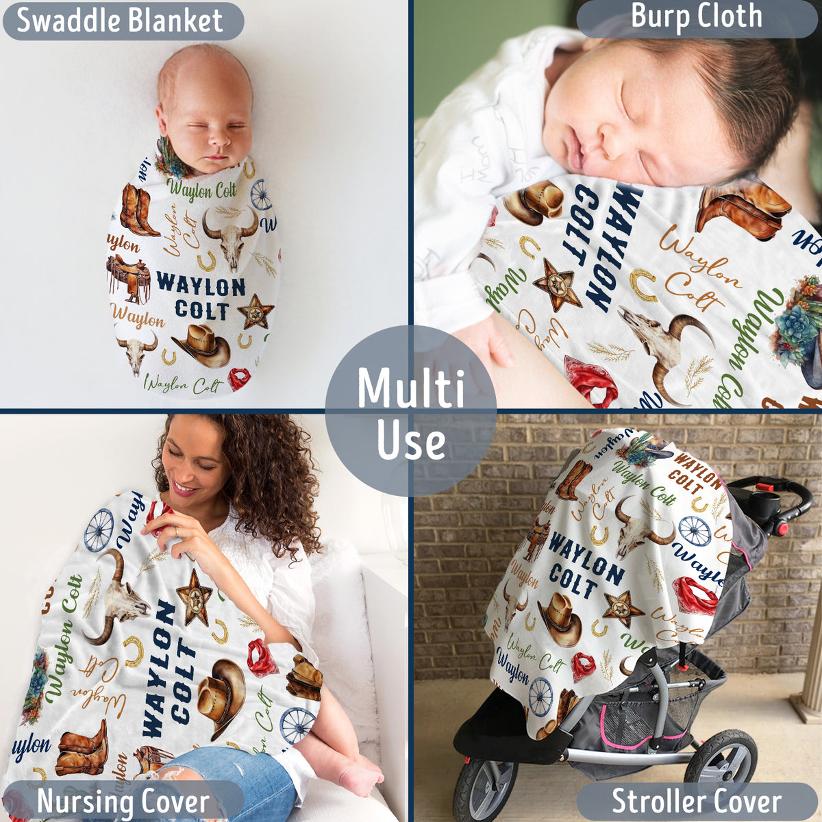 Western Baby Stuff, Personalized Baby Blankets for Boys Girls, Western Nursery Decorations, Gift for Family Friends