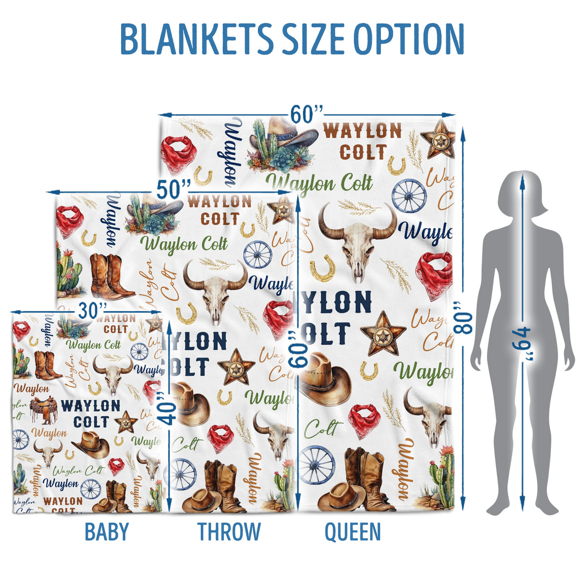 Western Baby Stuff, Personalized Baby Blankets for Boys Girls, Western Nursery Decorations, Gift for Family Friends