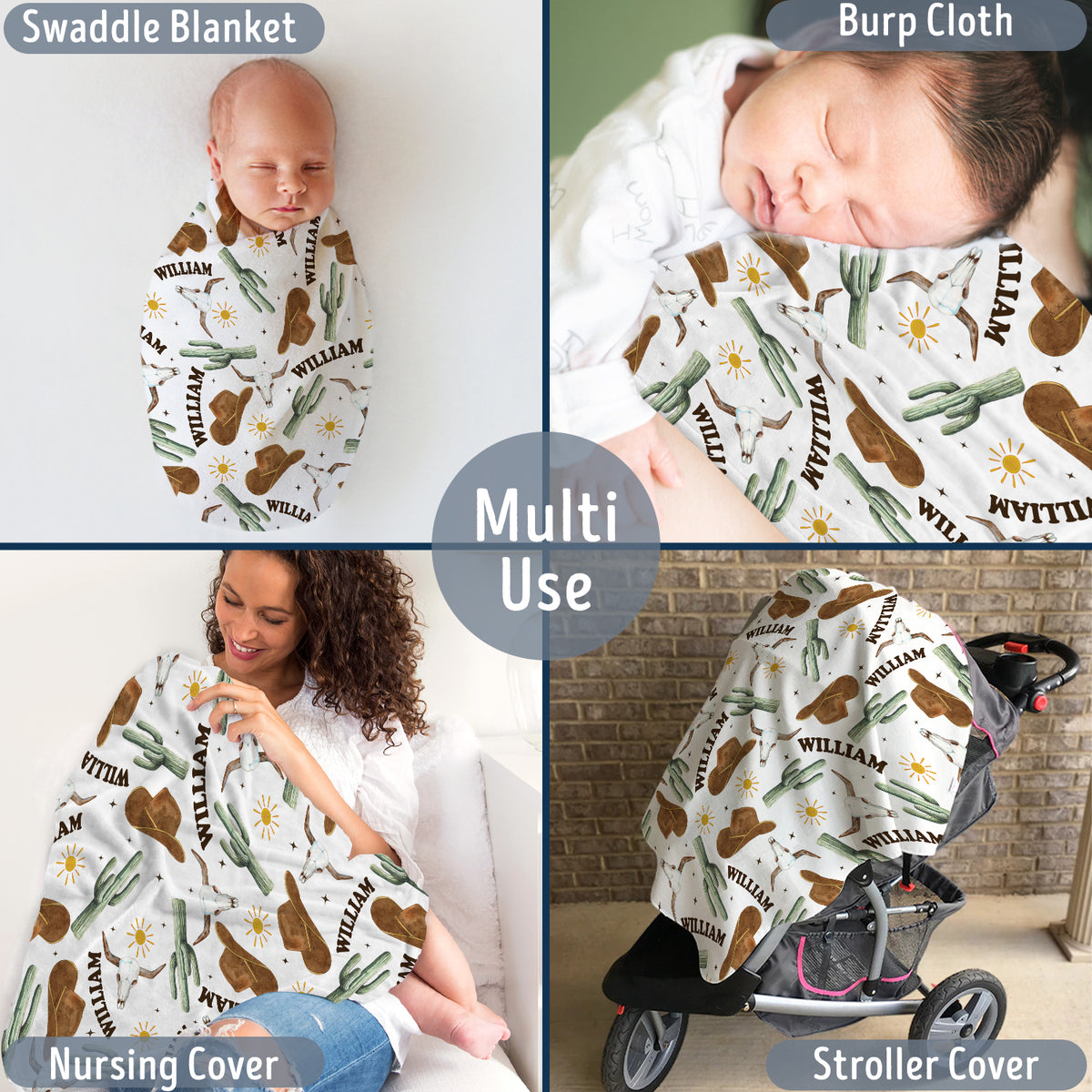 Western Baby Stuff, Personalized Baby Blankets for Boys Girls, Western Nursery Decorations, for Family Friends
