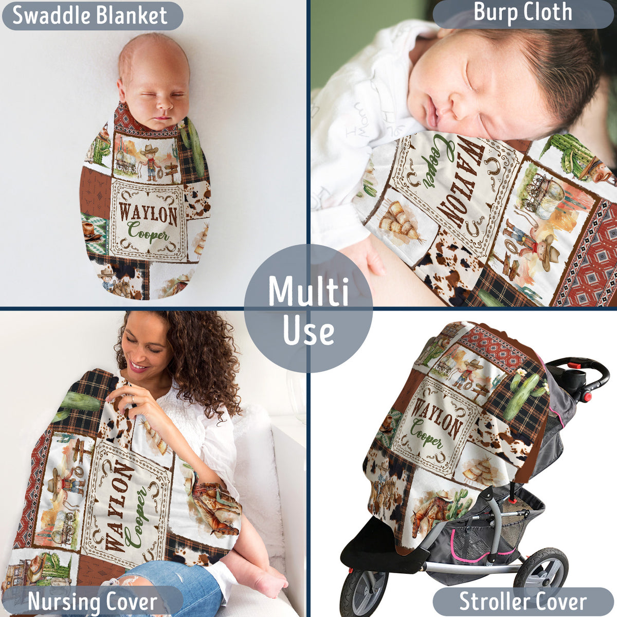 Western Baby Stuff, Personalized Baby Blankets for Boys Girls, Western Nursery Decorations, for Family Friends, Kids