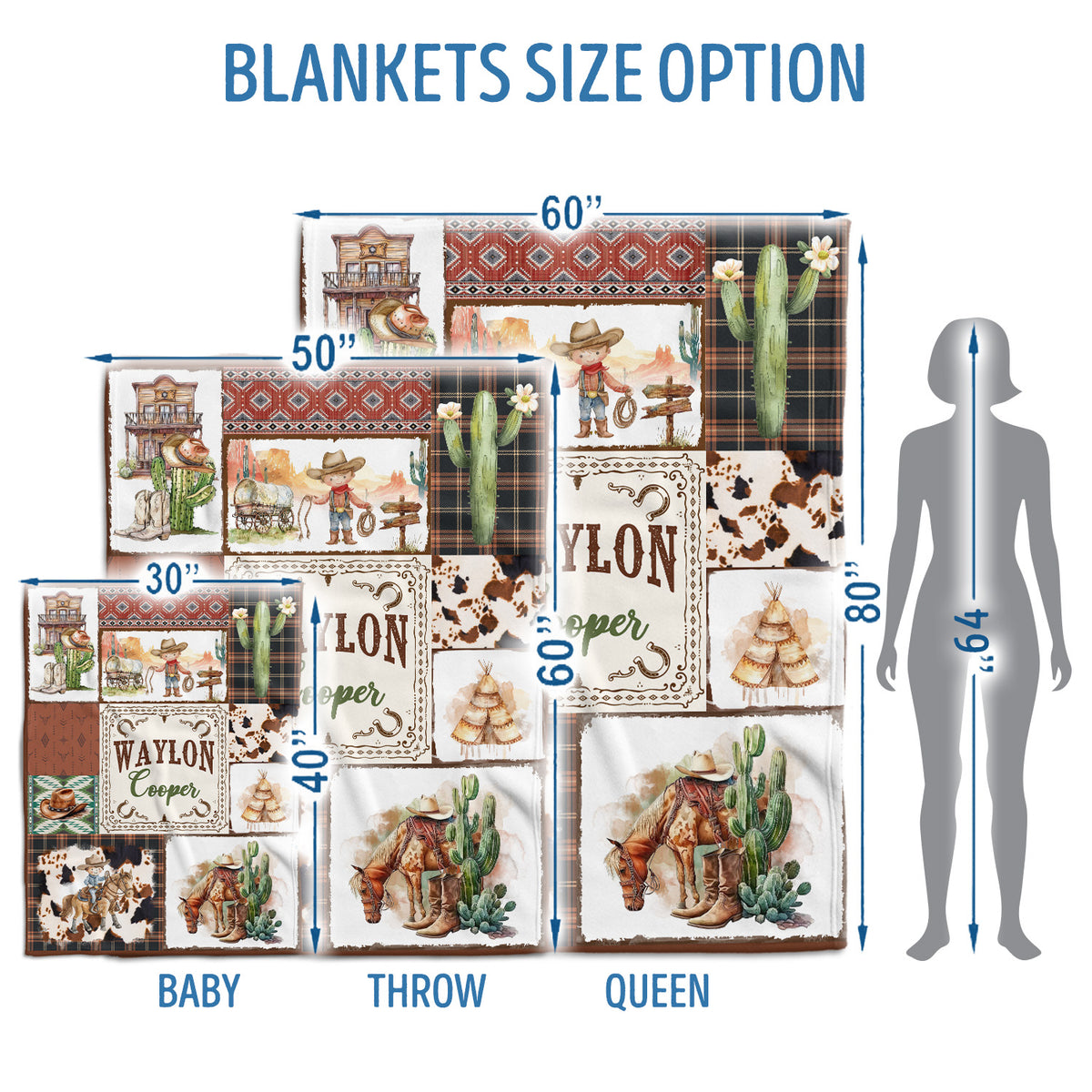 Western Baby Stuff, Personalized Baby Blankets for Boys Girls, Western Nursery Decorations, for Family Friends, Kids