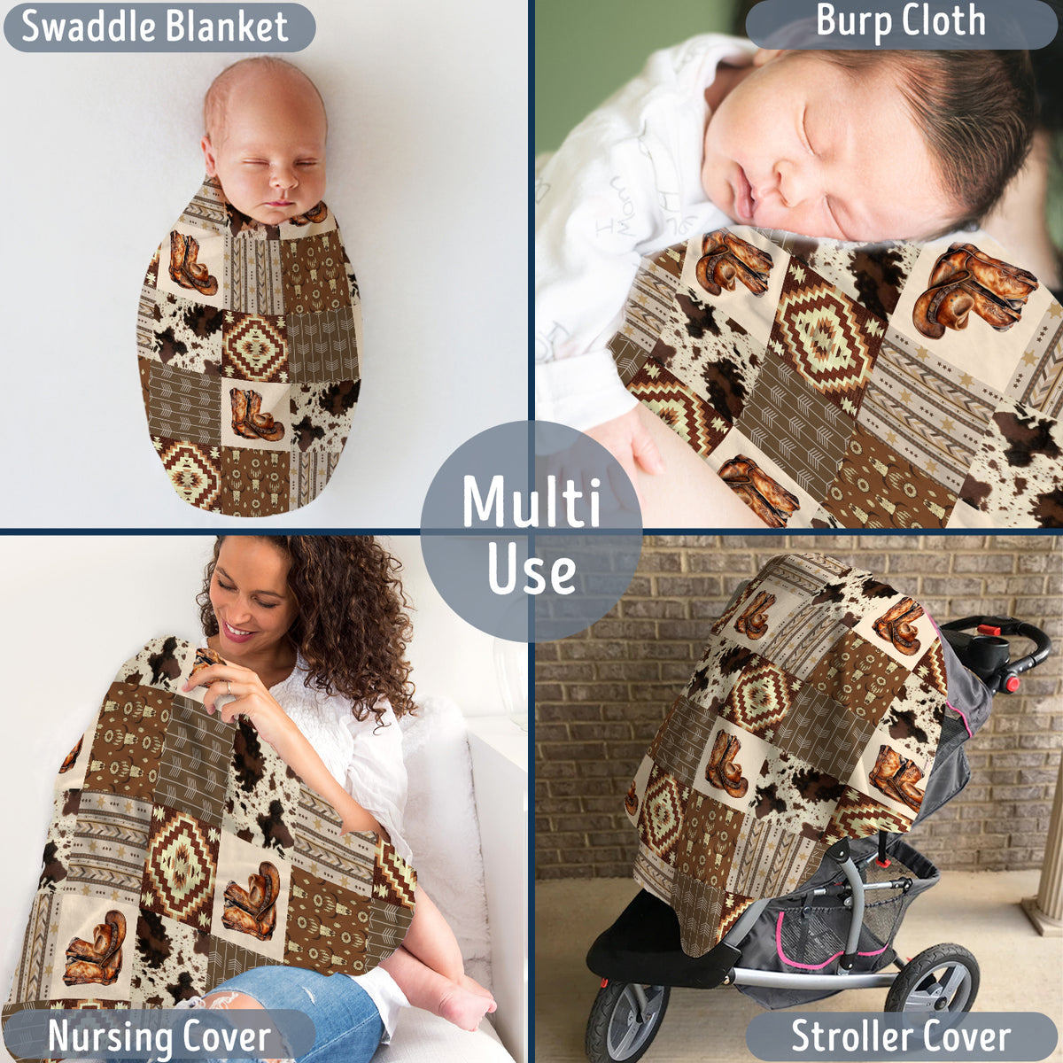 Western Blanket, Baby Cowboy Blankets, Soft Warm Lightweight Nursery Bed Blanket for Newborn Toddlers