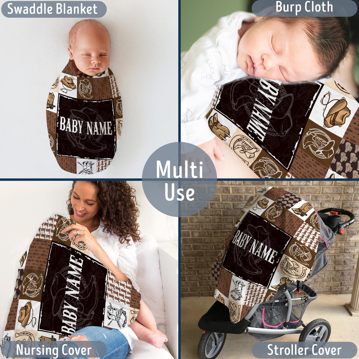 Western Blanket, Soft Polyester, Baby Swaddle, Customizable, Crib Size, Fleece Blanket for Boys & Girls