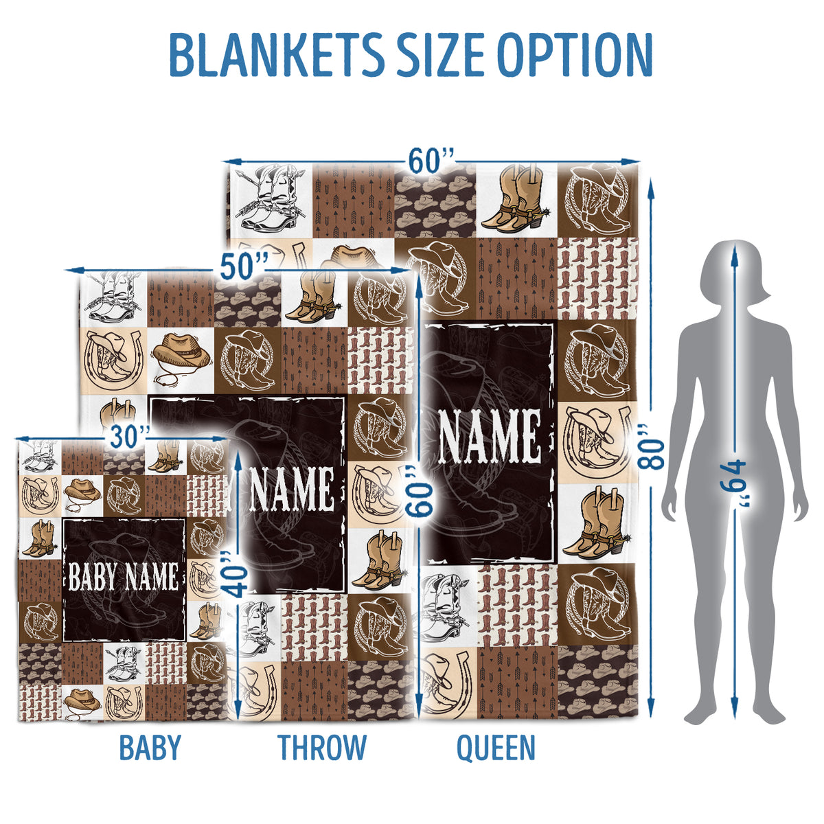 Western Blanket, Soft Polyester, Baby Swaddle, Customizable, Crib Size, Fleece Blanket for Boys & Girls