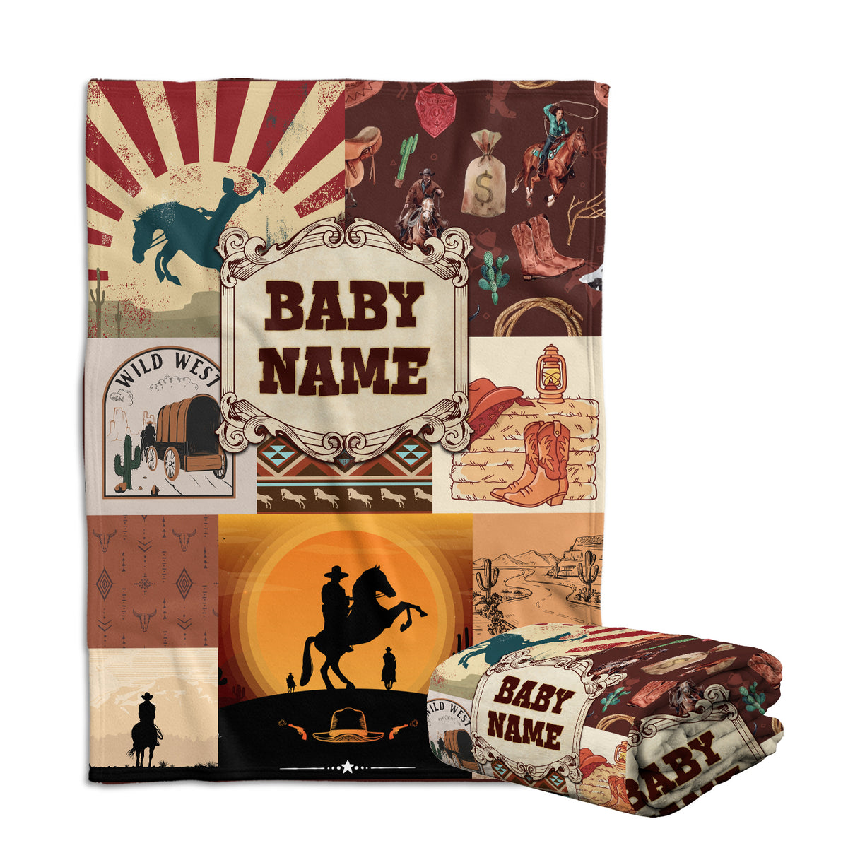 Western Blankets: Personalized Cowboy Blankets for Baby, Custom Fleece Blankets in 3 Sizes - Newborn to Toddler