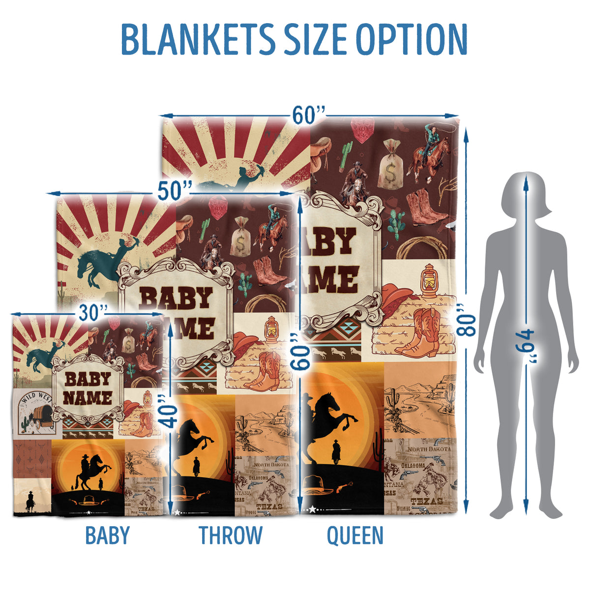 Western Blankets: Personalized Cowboy Blankets for Baby, Custom Fleece Blankets in 3 Sizes - Newborn to Toddler
