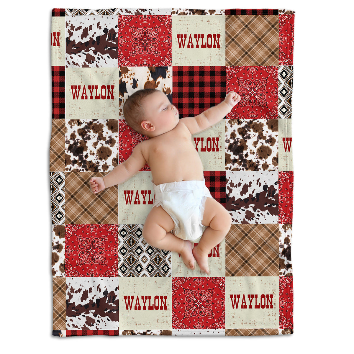 Western Pattern Blankets for Baby Boys & Girls - Personalized Cowboy Fleece Blankets for Infant Newborns