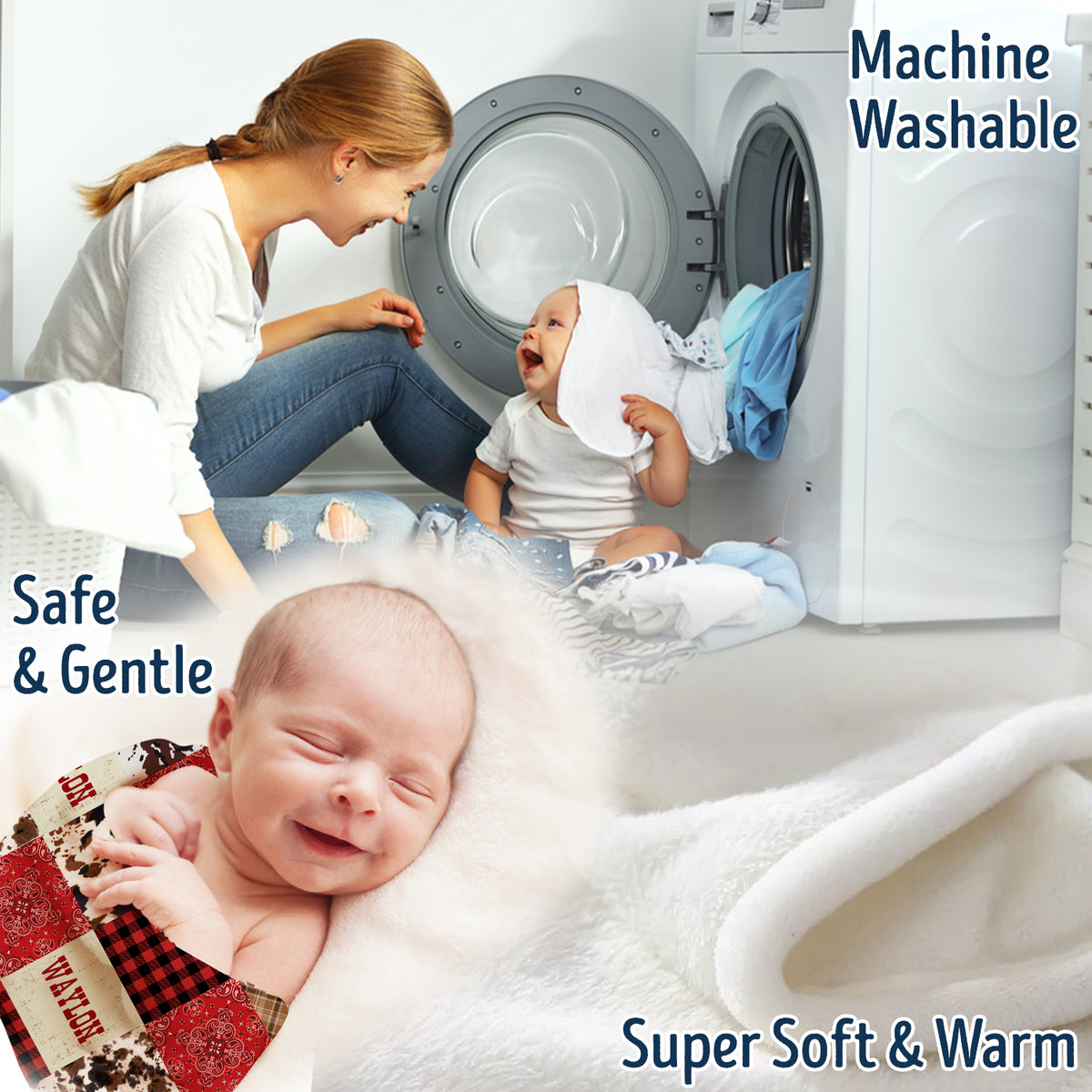 Western Pattern Blankets for Baby Boys & Girls - Personalized Cowboy Fleece Blankets for Infant Newborns