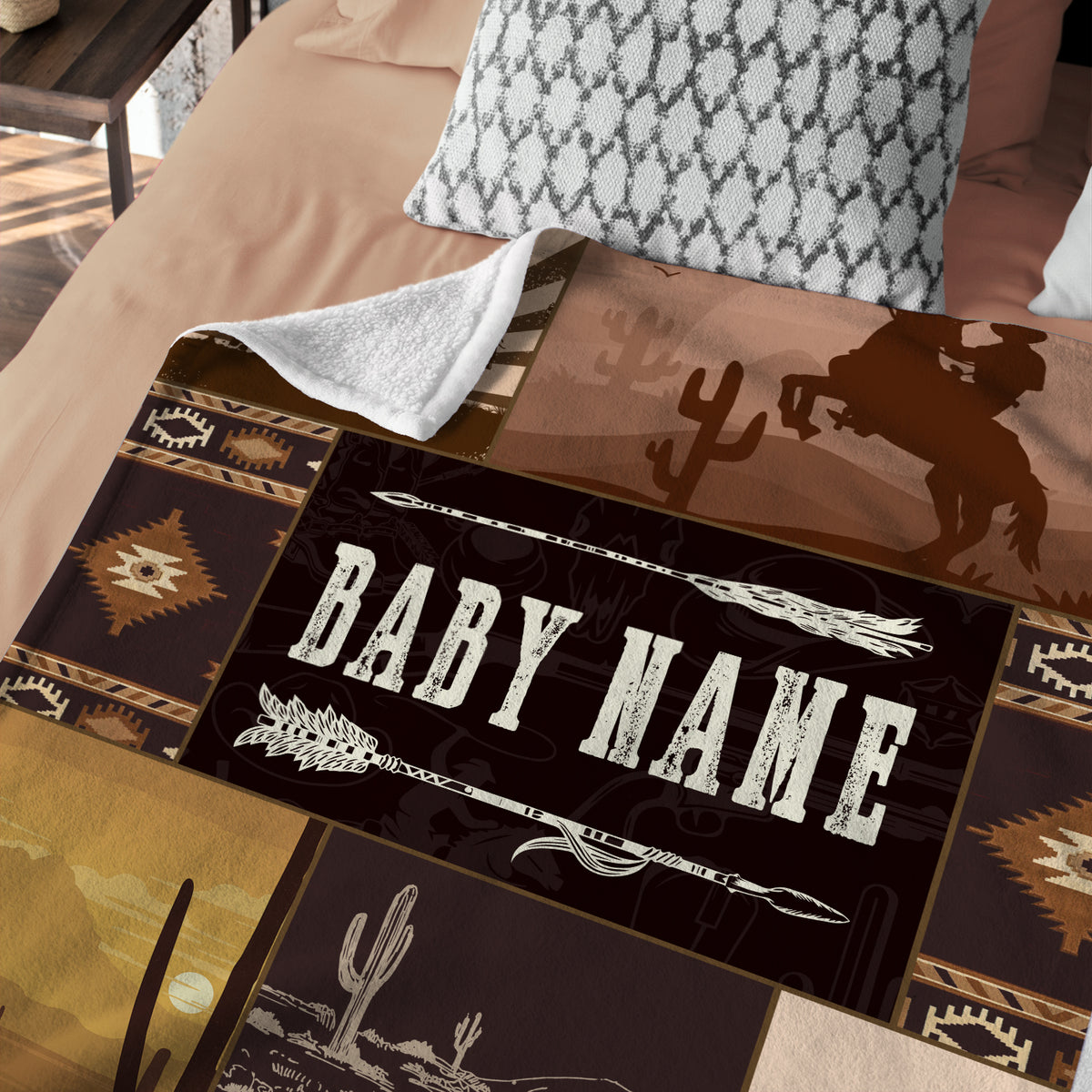 Western Personalized Baby Blankets - Brown Cowboy Fleece Blankets for Boys & Girls, 3 Sizes for Infant Newborn Son & Daughter
