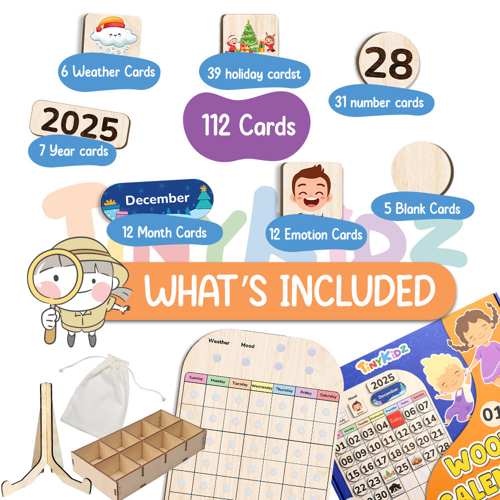Wooden Calendar For Kids, Preschool Calendar For Kids Learning At Home and Classroom Teaching, Chore Chart For Kids