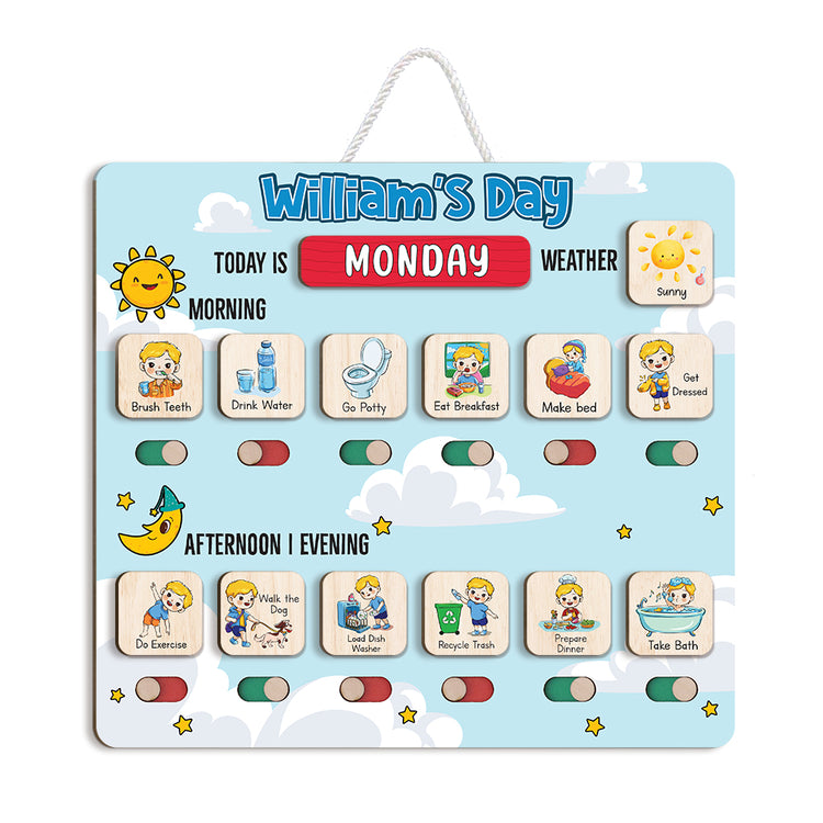 Wooden Chore Chart for Kids, Daily Routine Chart for Kids, Visual Schedule, Chore Reward Chart, Toddler Routine Board Custom Name