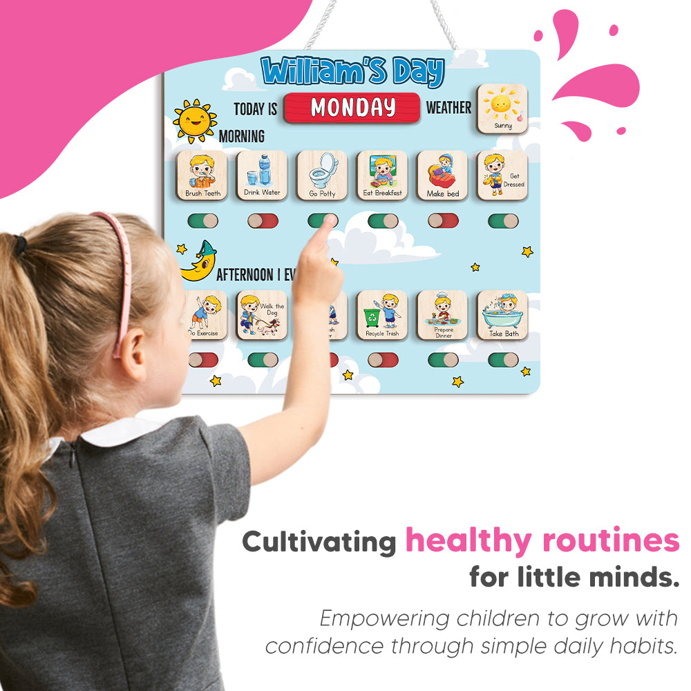 Wooden Chore Chart for Kids, Daily Routine Chart for Kids, Visual Schedule, Chore Reward Chart, Toddler Routine Board Custom Name