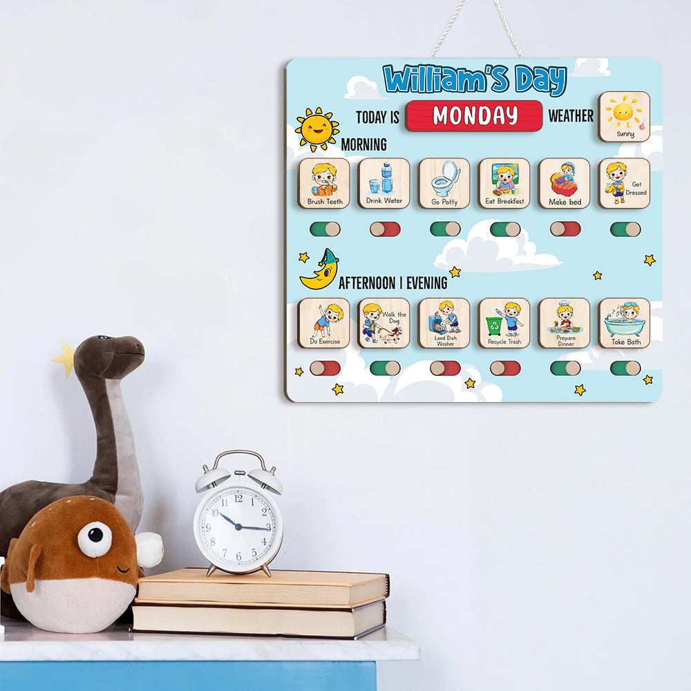 Wooden Chore Chart for Kids, Daily Routine Chart for Kids, Visual Schedule, Chore Reward Chart, Toddler Routine Board Custom Name