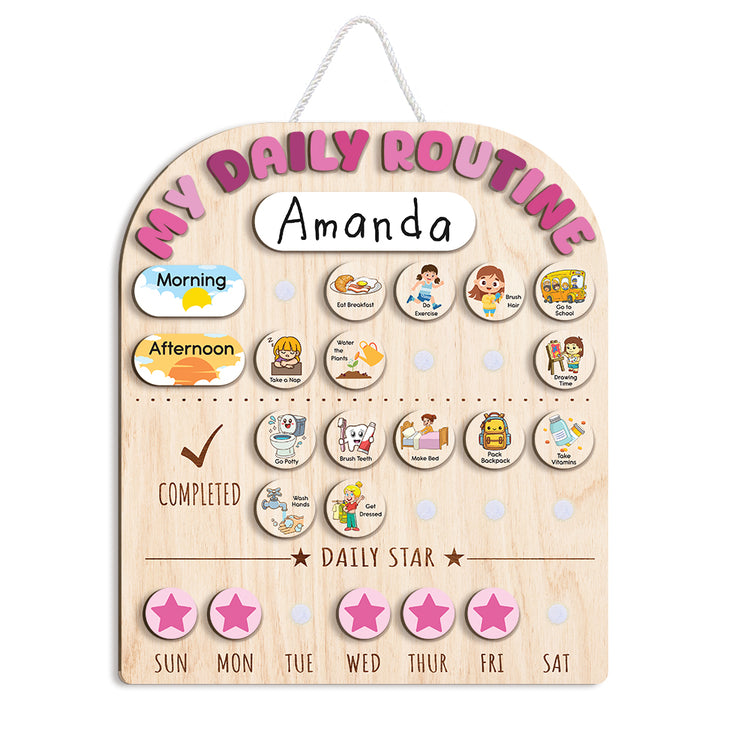 Wooden Toddler Routine Chart For Kids, Chore Chart For Kids, Daily Routine Chart For Girls, Behavior Chart For Kids