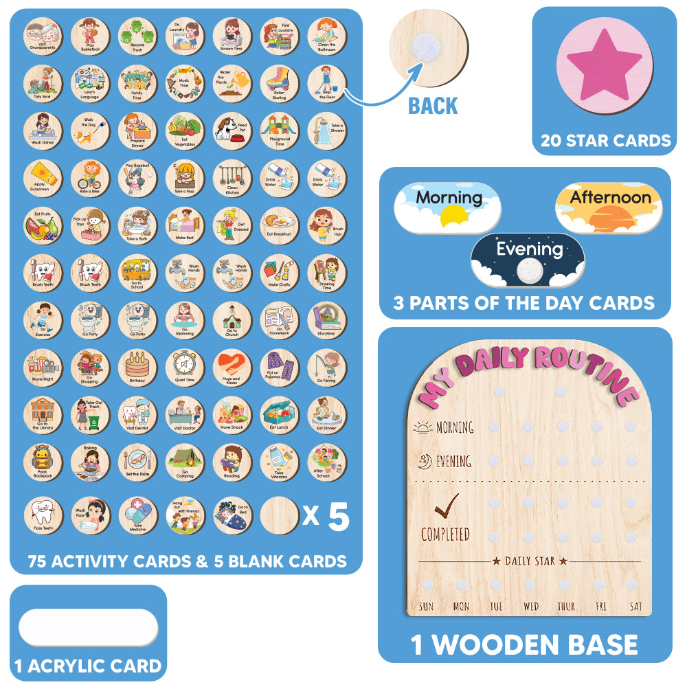Wooden Toddler Routine Chart For Kids, Chore Chart For Kids, Daily Routine Chart For Girls, Behavior Chart For Kids