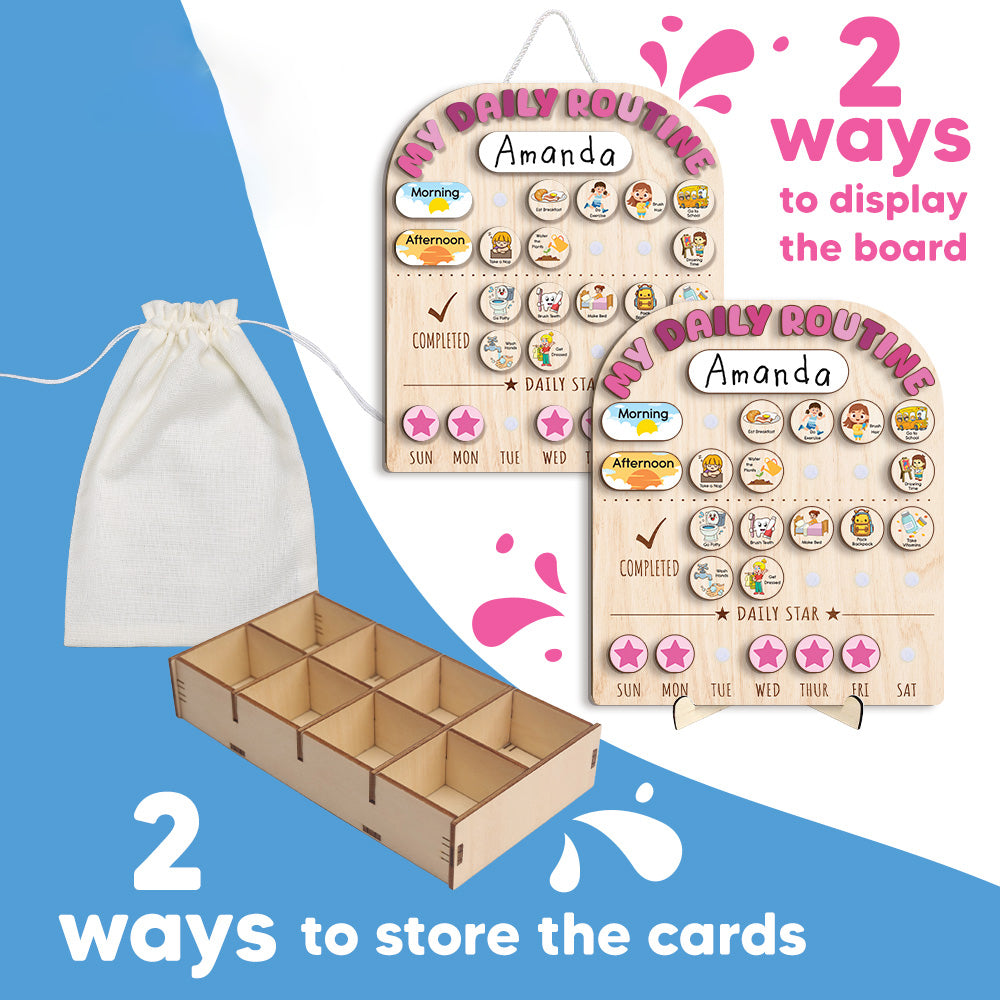 Wooden Toddler Routine Chart For Kids, Chore Chart For Kids, Daily Routine Chart For Girls, Behavior Chart For Kids