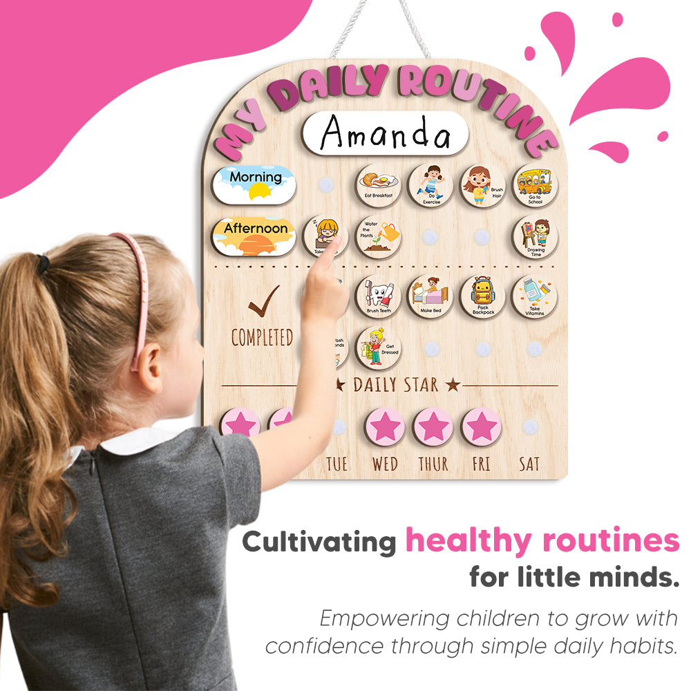 Wooden Toddler Routine Chart For Kids, Chore Chart For Kids, Daily Routine Chart For Girls, Behavior Chart For Kids