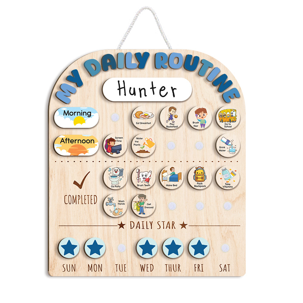 Wooden Toddler Routine Chart For Kids, Chore Chart For Kids, Daily Routine Chart For Boys, Behavior Chart For Kids
