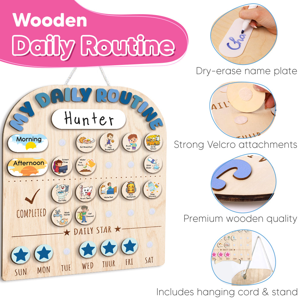 Wooden Toddler Routine Chart For Kids, Chore Chart For Kids, Daily Routine Chart For Boys, Behavior Chart For Kids