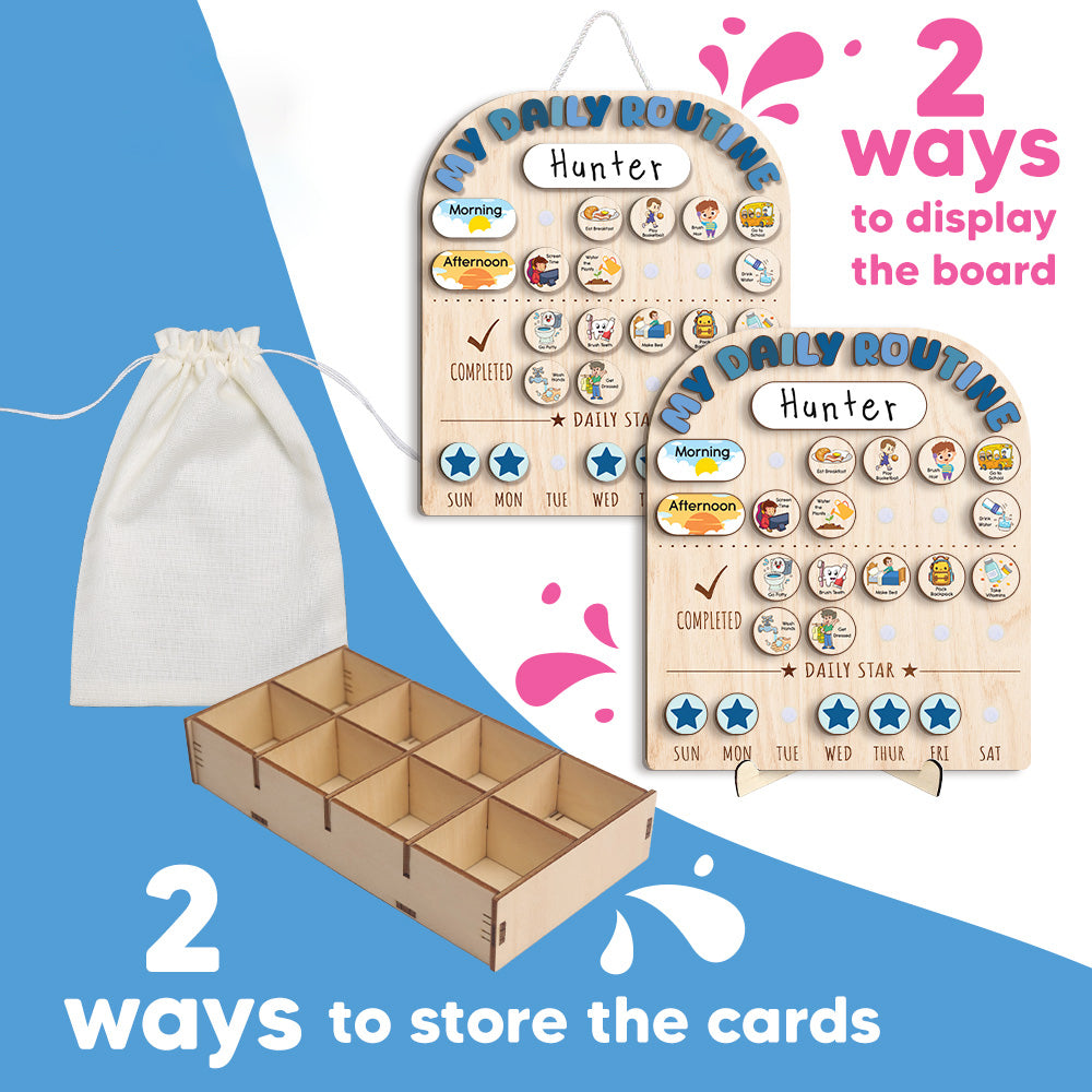 Wooden Toddler Routine Chart For Kids, Chore Chart For Kids, Daily Routine Chart For Boys, Behavior Chart For Kids