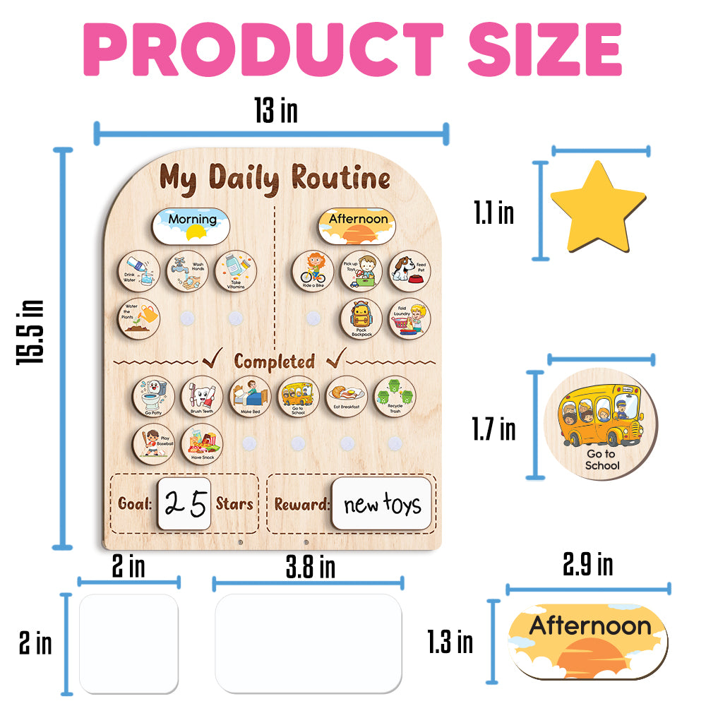 Wooden Daily Routine For Kids, Morning Routine Chart For 3 Year Old, Chore Chart For Kids With Star Jar