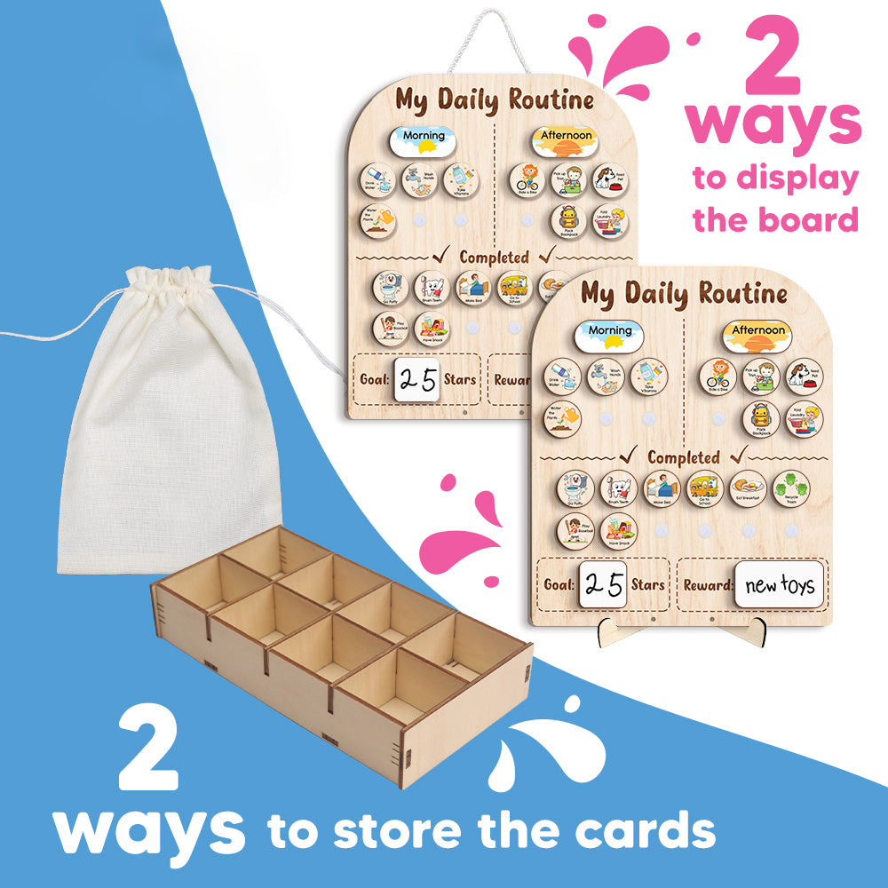 Wooden Daily Routine For Kids, Morning Routine Chart For 3 Year Old, Chore Chart For Kids With Star Jar