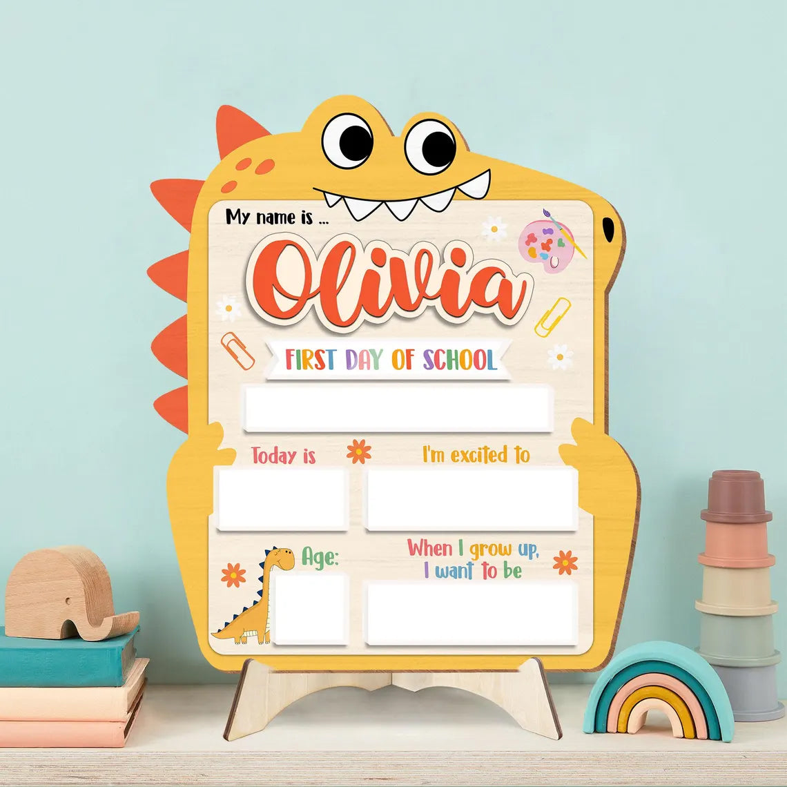 Wooden School Board Dinosaur First And Last Day , Back to School Sign, Kindergarten 1st Day of School Sign, Back To School Gift