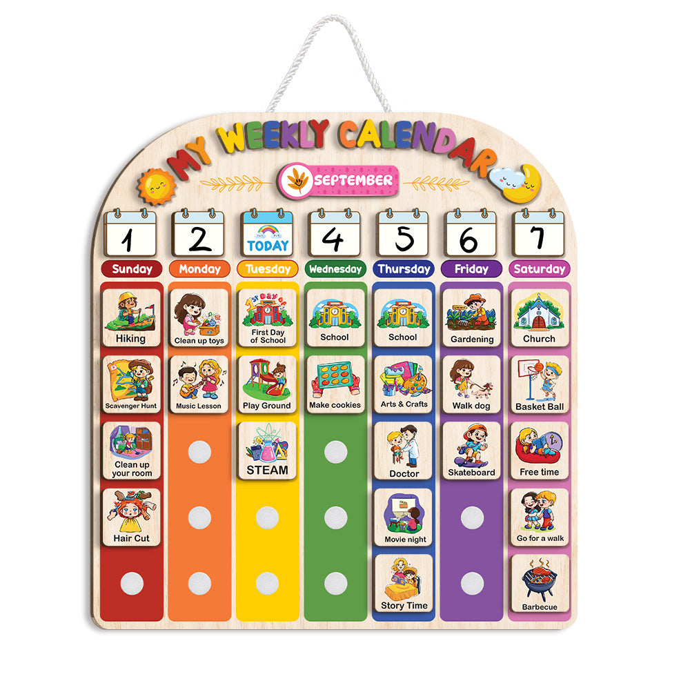 Wooden Weekly Calendar for Kids, Kids Weekly Planner, Large Week's Routine for Toddler, Daily Weekly Routine for Boys Girls Age 3+