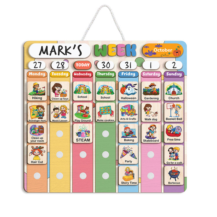 Wooden Weekly Planner for Kids, Weekly Visual Routine for Kids, Days of the Week Routine for Toddler, Kid Activity Calendar, Week Kid Calendar