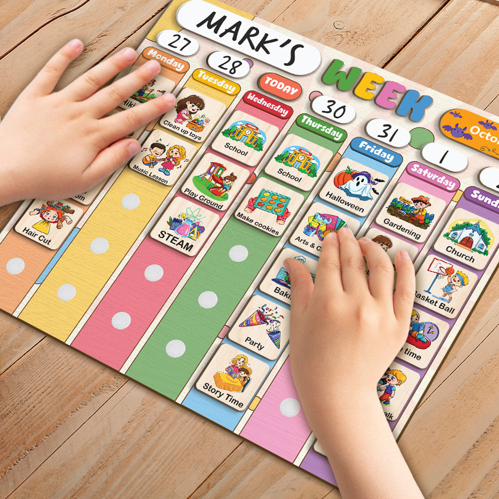 Wooden Weekly Planner for Kids, Weekly Visual Routine for Kids, Days of the Week Routine for Toddler, Kid Activity Calendar, Week Kid Calendar