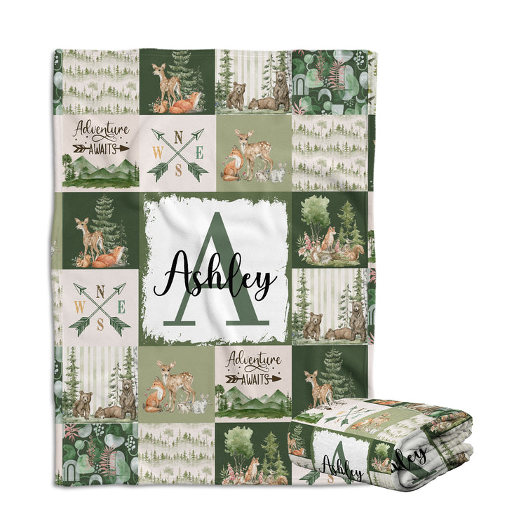 Woodland Baby Blanket for Boys and Girls - Personalized, Custom Name, Deer Theme - Plush Swaddle for Newborn Infant Son