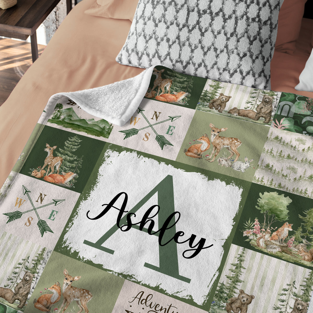 Woodland Baby Blanket for Boys and Girls - Personalized, Custom Name, Deer Theme - Plush Swaddle for Newborn Infant Son