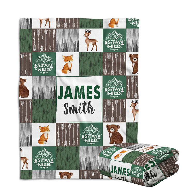 Woodland Blanket, Soft Polyester Baby Swaddle, Personalized Baby Blankets for Boys, 3 Sizes