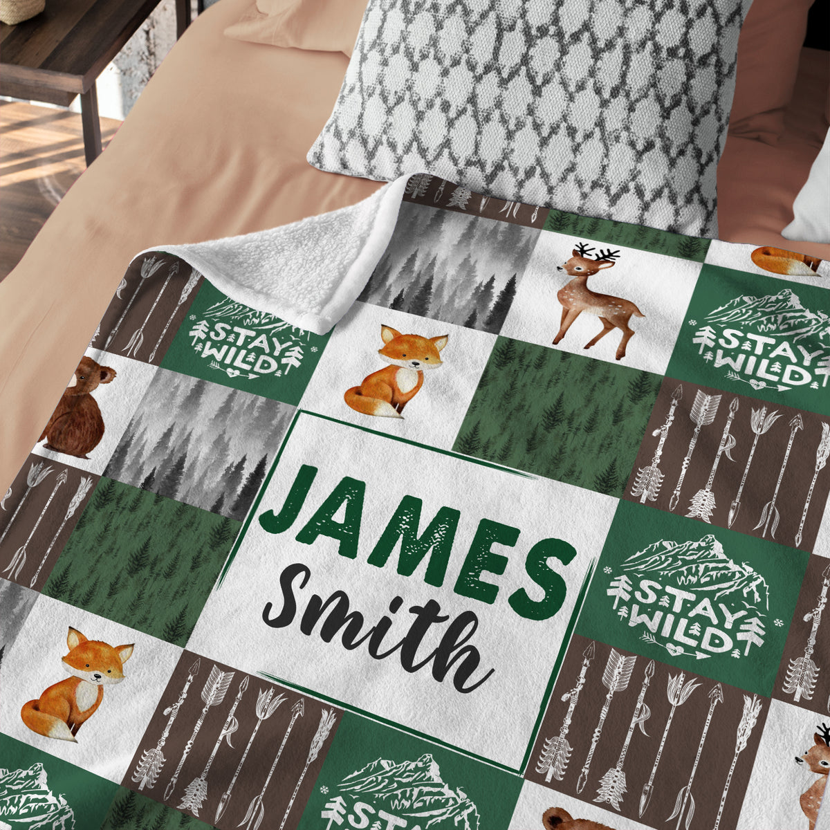 Woodland Blanket, Soft Polyester Baby Swaddle, Personalized Baby Blankets for Boys, 3 Sizes